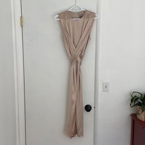 Gold H&M midi tie dress. The tie crosses in front or back. Size Medium.